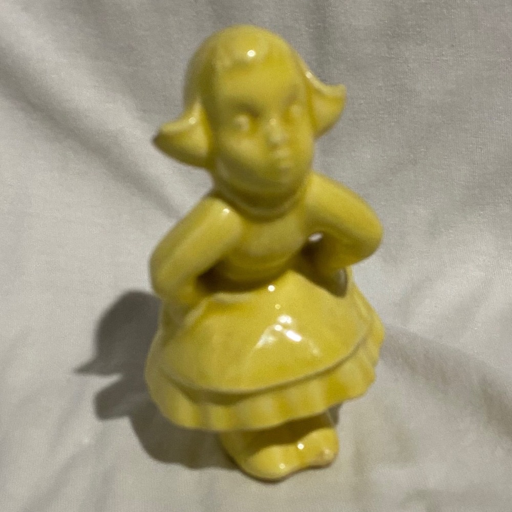 Vintage Yellow Ceramic Dutch Girl Figurine Mid Century Retro Glazed Decor